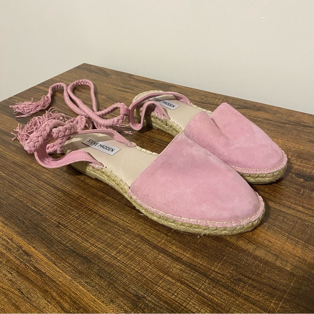 Steve Madden Pink Suede Espadrille Lace-Up Flats